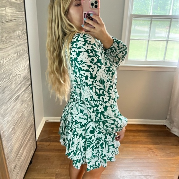 Free People Long Sleeve Green White Dress Mini Small - Picture 7 of 12